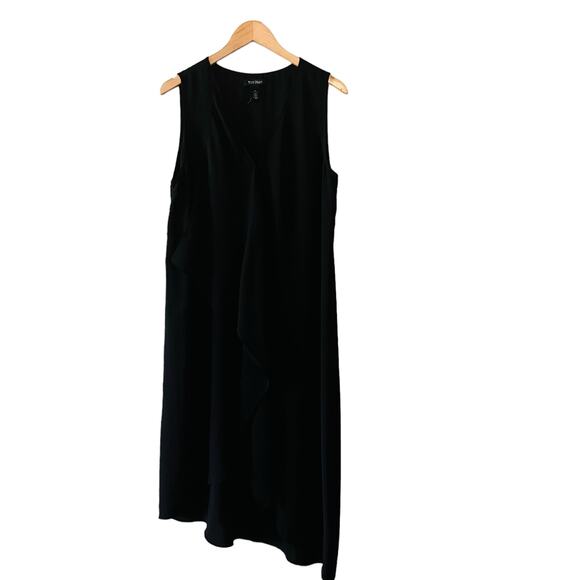 White House Black Market Ruffle Front Sleeveless Shift Dress Size 14 Black - Picture 2 of 8